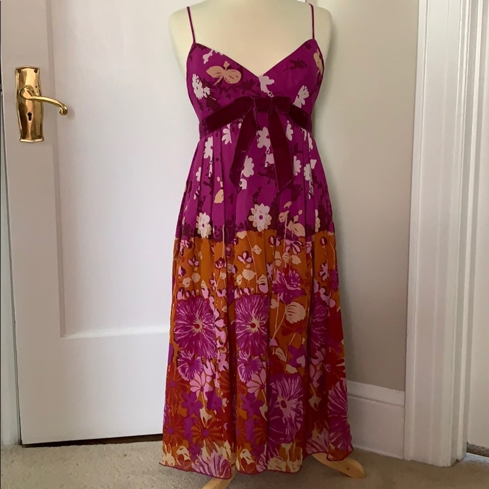 Anna Sui floral empire waist dress day size 6